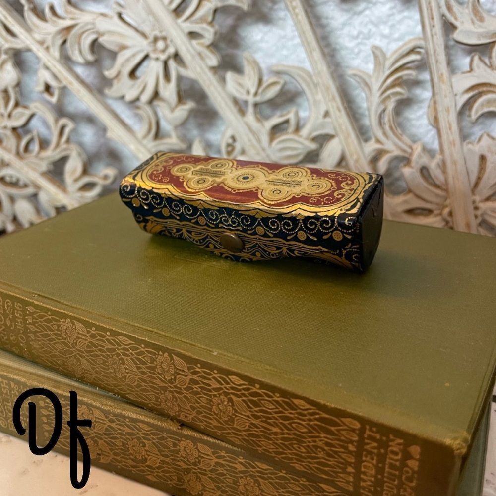 Vintage Fiocchi Lipstick Holder Navy Red Gold Made In Italy